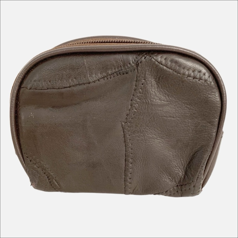 Vintage RN# 91181 Leather Patch Work Three Quarter Zip Fully Lined Pouch Bag 🤎